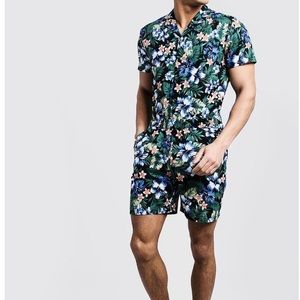 Floral Print Revere Collar Short Jumpsuit